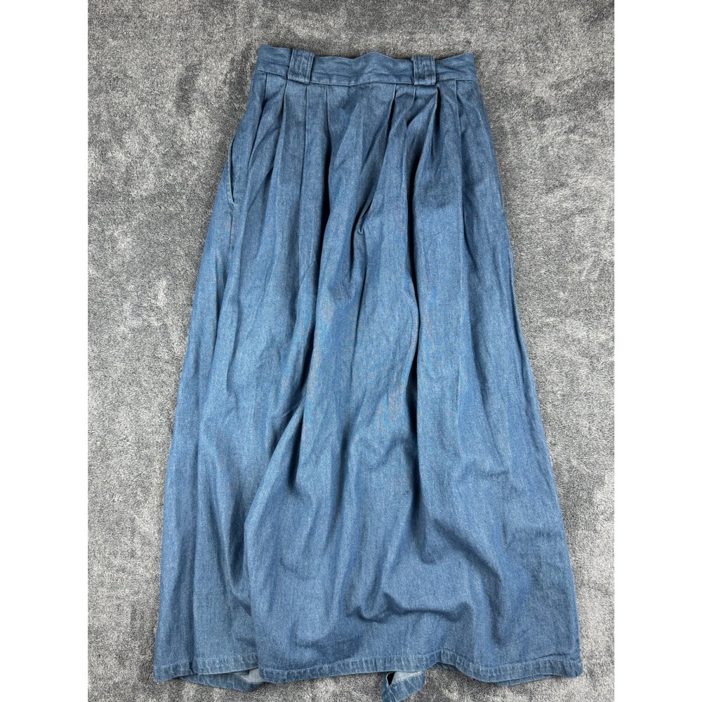 Vintage Charter Club Denim Maxi Skirt Blue Pleated Button Front Cotton Sze 4 Y2K - Picture 3 of 11